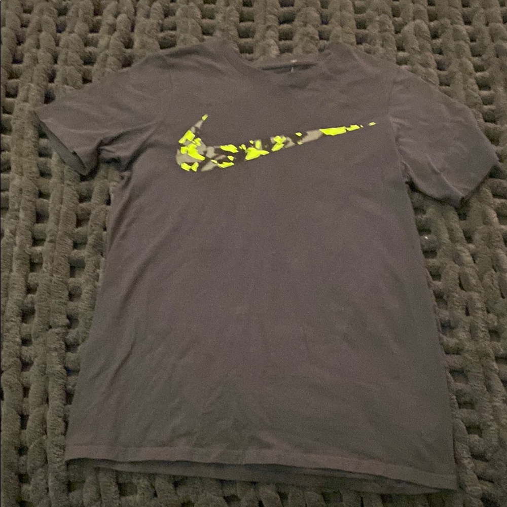 Nike Kids Gray Tee with Neon Yellow Logo